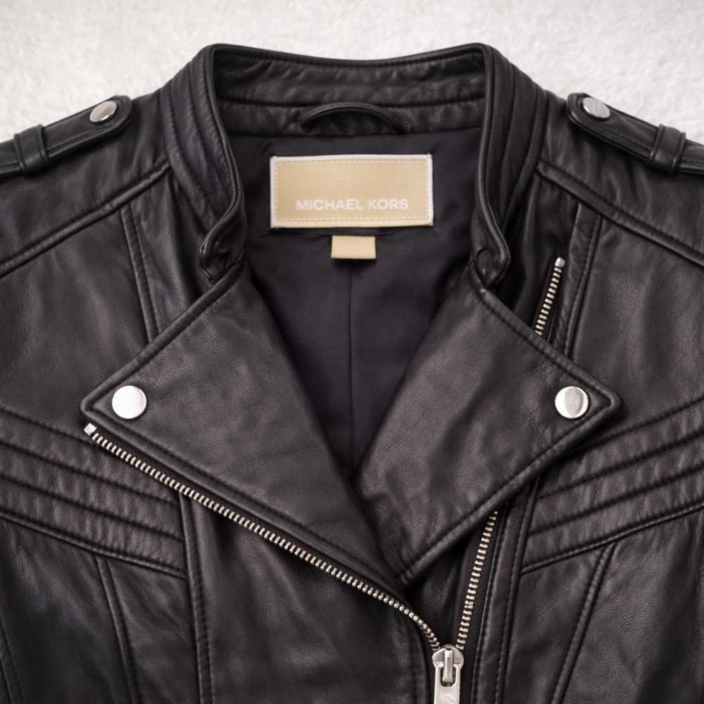 Michael Kors Black Leather Moto Jacket EUC / Like New - Picture 3 of 7